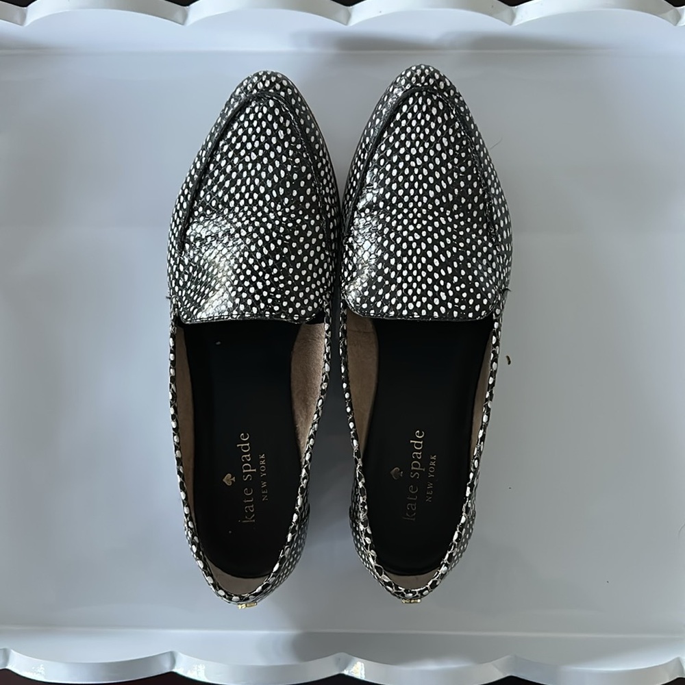 Kate Spade Black and White Snake Print Loafers